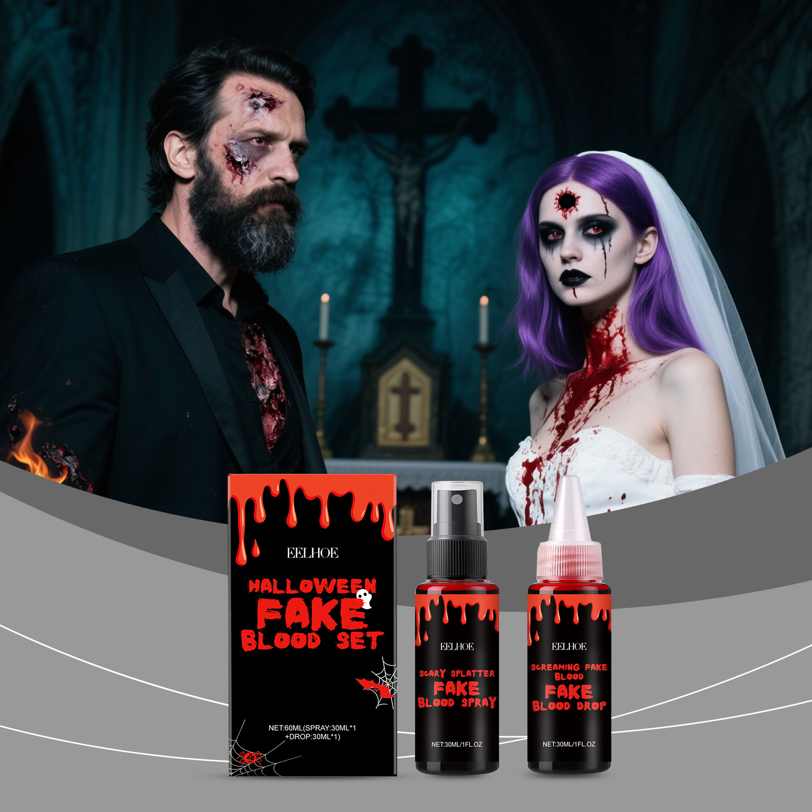 3PCS Halloween Fake Blood Set  - Wash Effect Set avis et prix