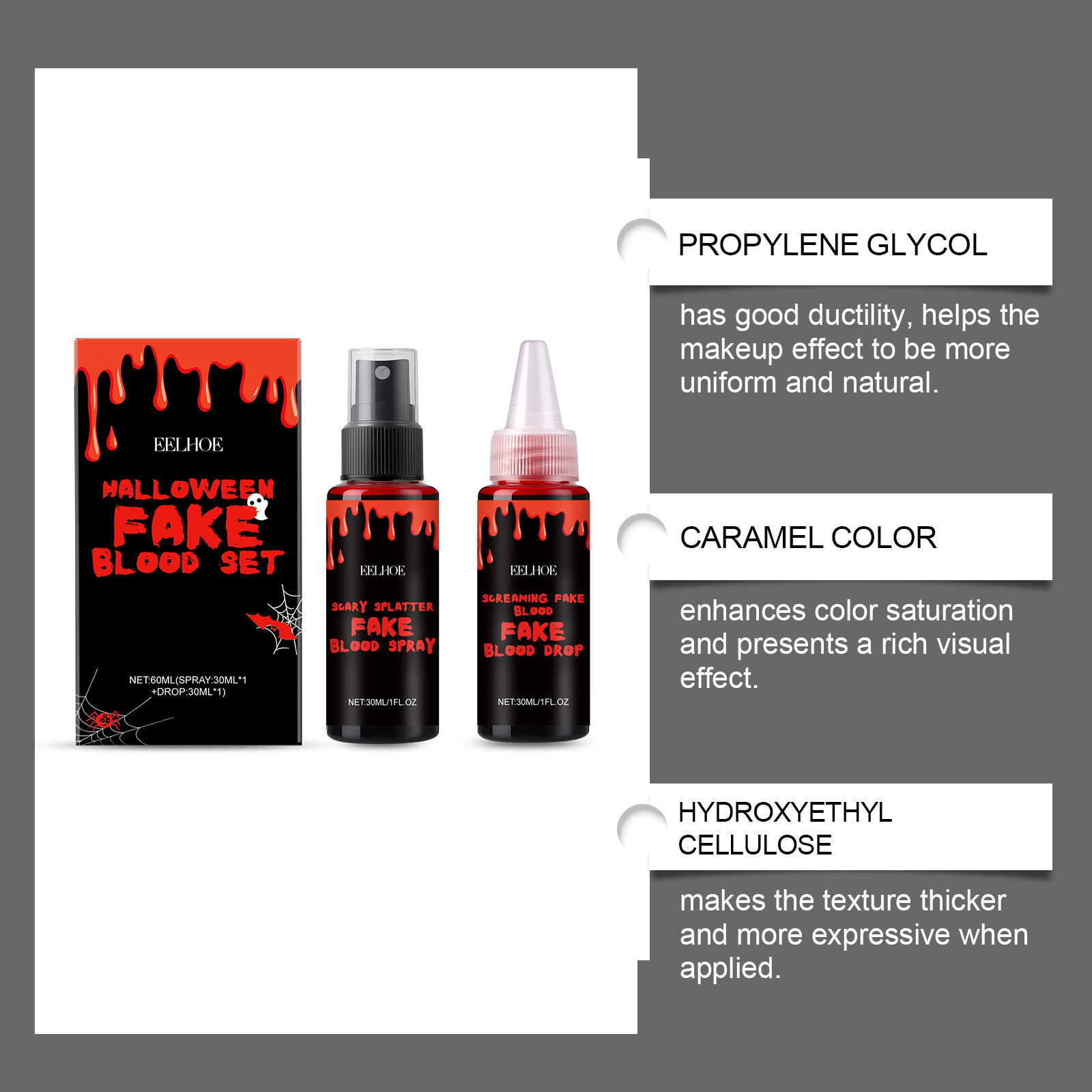 3PCS Halloween Fake Blood Set  - Wash Effect Set avis et prix