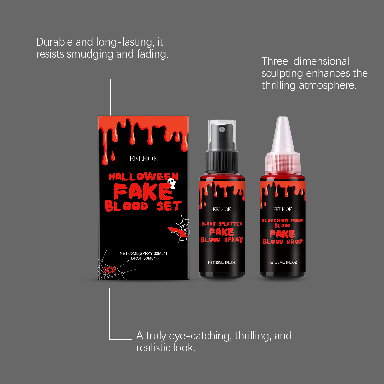 3PCS Halloween Fake Blood Set  - Wash Effect Set avis et prix